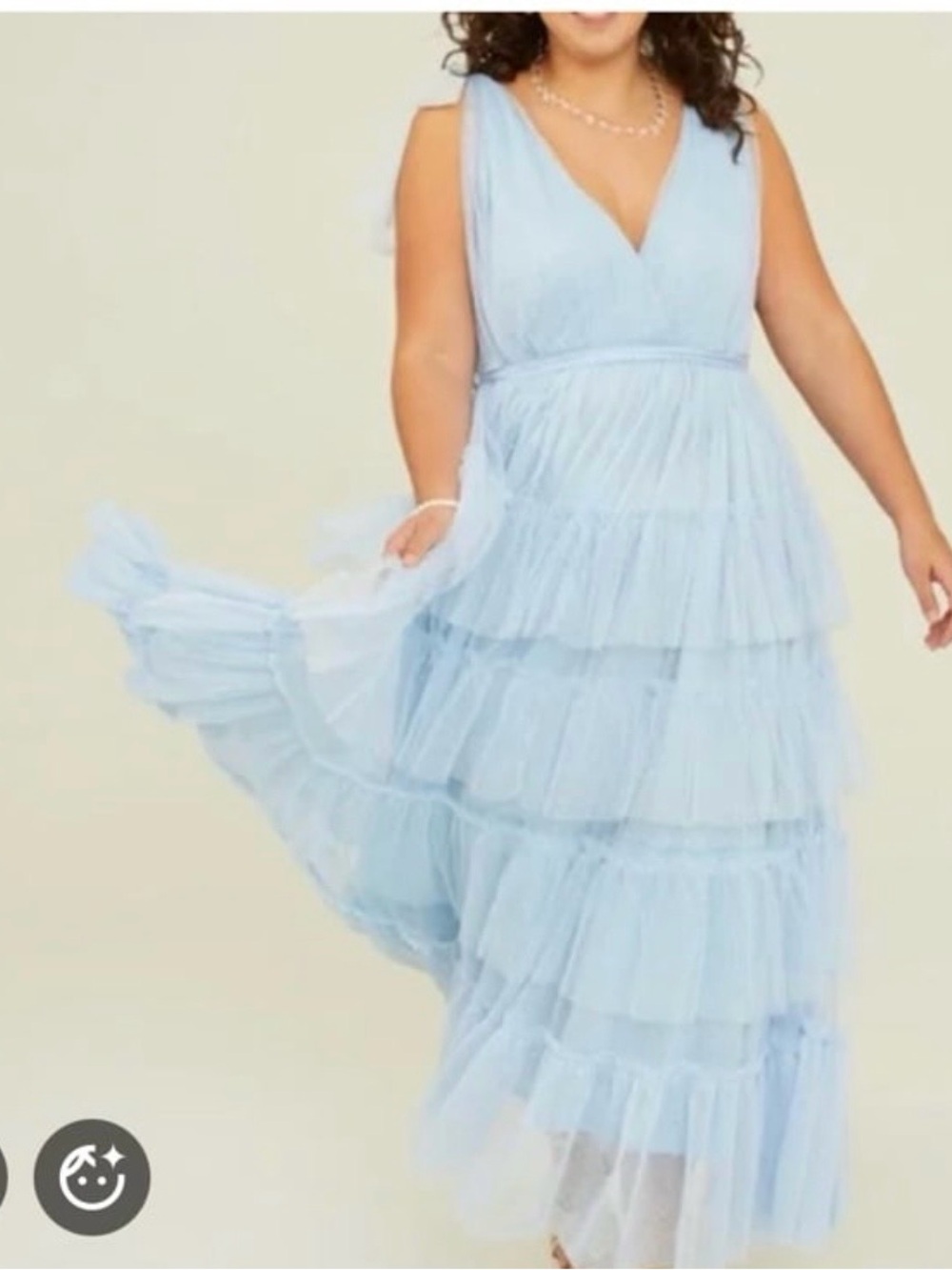 ARULA Light Blue Tiered V-Neck Maxi Tulle Dress with Tie Straps